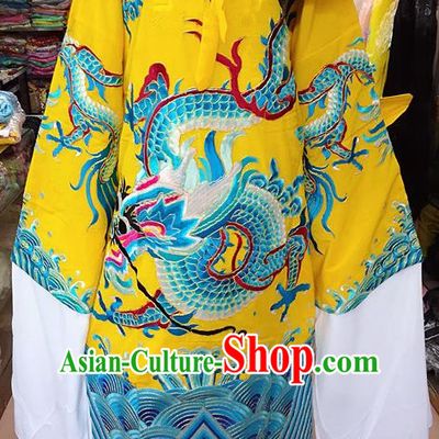 Chinese Traditional Beijing Opera Minister Costume Peking Opera Old Gentleman Yellow Embroidered Robe for Adults