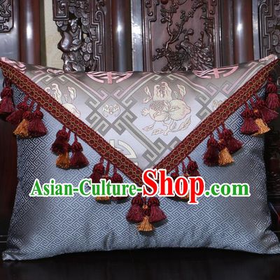 Chinese Traditional Pattern Grey Brocade Back Cushion Cover Classical Household Ornament