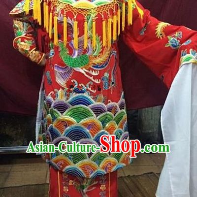 Chinese Traditional Beijing Opera Queen Red Water Sleeve Dress Peking Opera Actress Costume for Adults