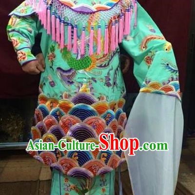 Chinese Traditional Beijing Opera Queen Green Water Sleeve Dress Peking Opera Actress Costume for Adults