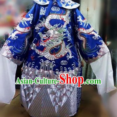 Chinese Traditional Beijing Opera Prime Minister Costume Peking Opera Chancellor Blue Embroidered Robe for Adults