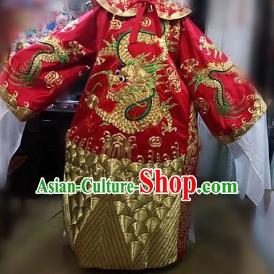 Chinese Traditional Beijing Opera Prime Minister Costume Peking Opera Chancellor Red Embroidered Robe for Adults
