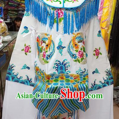 Chinese Traditional Beijing Opera Empress White Embroidered Dress Peking Opera Actress Costume for Adults