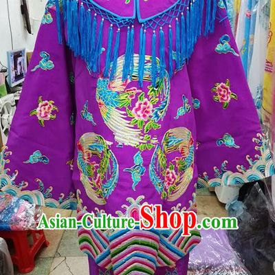 Chinese Traditional Beijing Opera Empress Purple Embroidered Dress Peking Opera Actress Costume for Adults