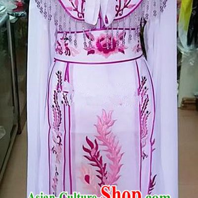 Chinese Traditional Beijing Opera Queen White Embroidered Dress Peking Opera Actress Costume for Adults