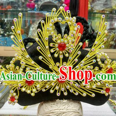 Chinese Traditional Beijing Opera Golden Phoenix Coronet Head Ornaments Hair Accessories for Adults