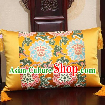 Chinese Traditional Lotus Pattern Golden Brocade Back Cushion Cover Classical Household Ornament