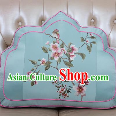 Chinese Traditional Embroidered Pattern Blue Brocade Back Cushion Cover Classical Household Ornament