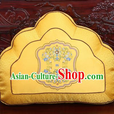 Chinese Traditional Embroidered Pattern Golden Brocade Back Cushion Cover Classical Household Ornament