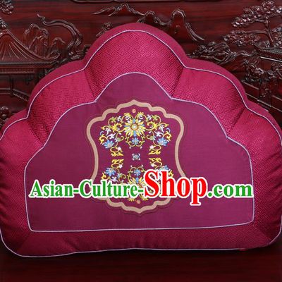 Chinese Traditional Embroidered Pattern Wine Red Brocade Back Cushion Cover Classical Household Ornament