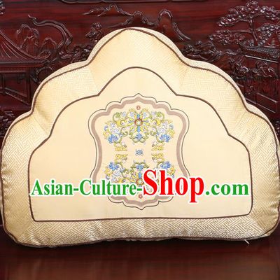 Chinese Traditional Embroidered Lotus Pattern Golden Brocade Back Cushion Cover Classical Household Ornament