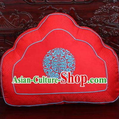 Chinese Traditional Embroidered Pattern Red Brocade Back Cushion Cover Classical Household Ornament