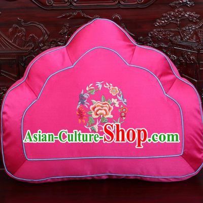Chinese Traditional Embroidered Peony Pattern Rosy Brocade Back Cushion Cover Classical Household Ornament