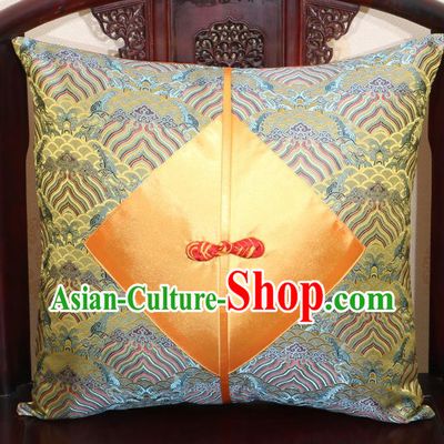 Chinese Classical Wave Pattern Golden Brocade Pipa Button Back Cushion Cover Traditional Household Ornament
