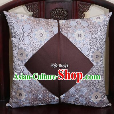 Chinese Classical Pattern Grey Brocade Pipa Button Back Cushion Cover Traditional Household Ornament