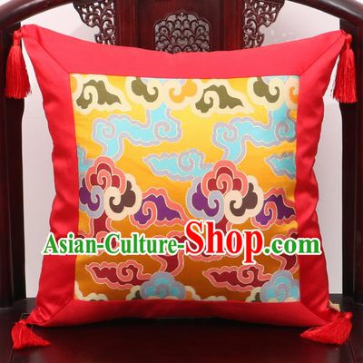 Chinese Classical Cloud Pattern Red Brocade Square Cushion Cover Traditional Household Ornament