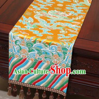 Chinese Traditional Dragon Pattern Golden Brocade Table Flag Classical Satin Household Ornament Table Cover
