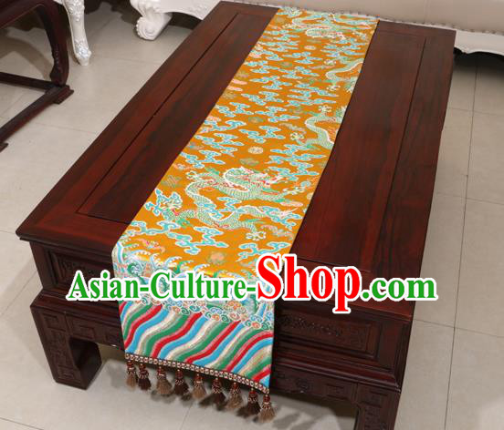 Chinese Traditional Dragon Pattern Golden Brocade Table Flag Classical Satin Household Ornament Table Cover Chinese Traditional Dragon Pattern Golden Brocade Table Flag Classical Satin Household Ornament Table Cover