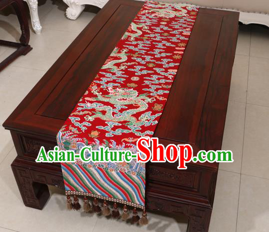 Chinese Traditional Dragon Pattern Red Brocade Table Flag Classical Satin Household Ornament Table Cover Chinese Traditional Dragon Pattern Red Brocade Table Flag Classical Satin Household Ornament Table Cover