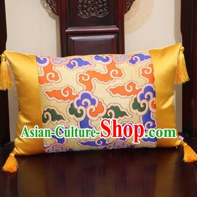 Chinese Traditional Cloud Pattern Golden Brocade Back Cushion Cover Classical Household Ornament