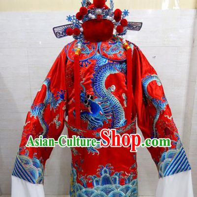 Chinese Traditional Beijing Opera Chancellor Red Embroidered Robe Peking Opera Old Men Costume for Adults