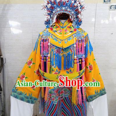 Chinese Traditional Beijing Opera Actress Yellow Embroidered Dress Peking Opera Imperial Concubine Costume for Adults