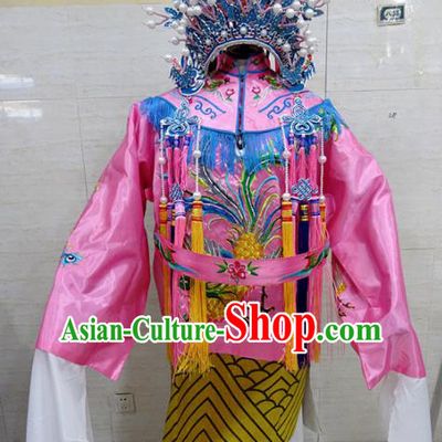 Chinese Traditional Beijing Opera Old Female Pink Embroidered Phoenix Robe Peking Opera Costume for Adults