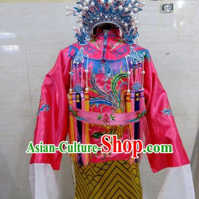 Chinese Traditional Beijing Opera Queen Pink Embroidered Phoenix Robe Peking Opera Costume for Adults