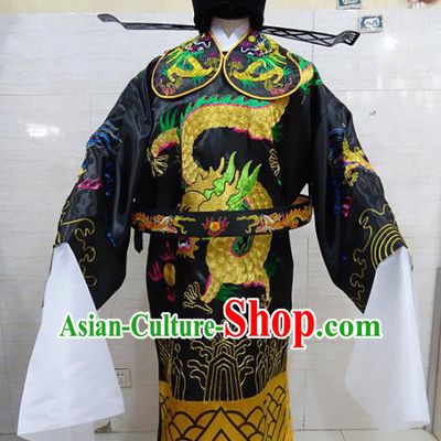 Chinese Traditional Beijing Opera Prime Minister Black Embroidered Robe Peking Opera Old Men Costume for Adults