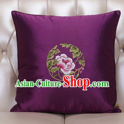 Chinese Traditional Embroidered Peony Purple Brocade Back Cushion Cover Classical Household Ornament