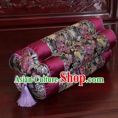 Chinese Traditional Household Accessories Classical Wine Red Brocade Plum Blossom Pillow