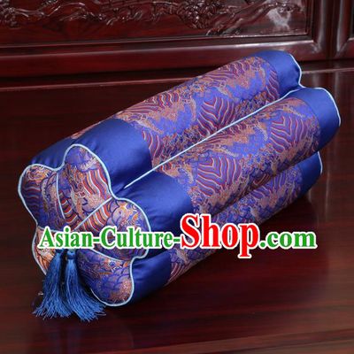 Chinese Traditional Household Accessories Classical Royalblue Brocade Plum Blossom Pillow