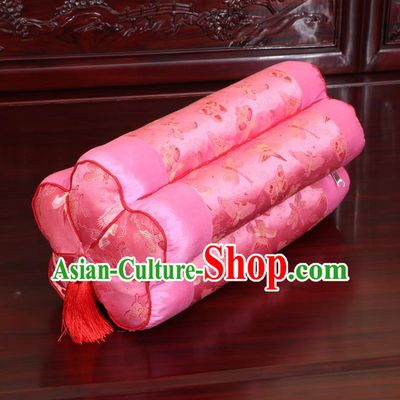 Chinese Traditional Household Accessories Classical Pink Brocade Plum Blossom Pillow