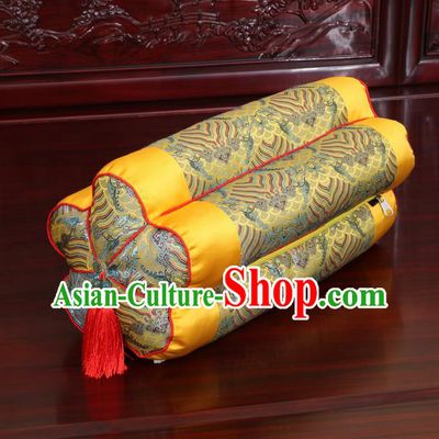 Chinese Traditional Household Accessories Classical Golden Brocade Plum Blossom Pillow