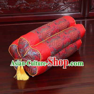 Chinese Traditional Household Accessories Classical Wave Pattern Red Brocade Plum Blossom Pillow