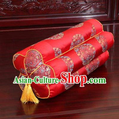Chinese Traditional Household Accessories Classical Dragons Pattern Red Brocade Plum Blossom Pillow