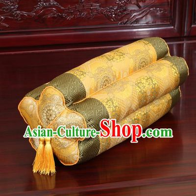 Chinese Traditional Household Accessories Classical Pattern Yellow Brocade Plum Blossom Pillow