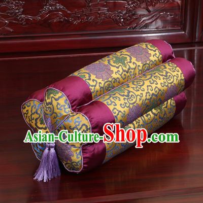 Chinese Traditional Household Accessories Classical Lotus Pattern Wine Red Brocade Plum Blossom Pillow