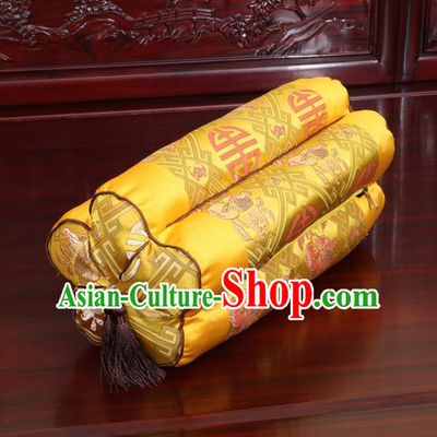 Chinese Traditional Household Accessories Classical Peach Pattern Golden Brocade Plum Blossom Pillow