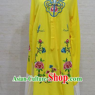 Chinese Traditional Beijing Opera Embroidered Peony Yellow Dress Peking Opera Diva Costume for Adults