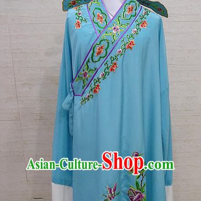 Professional Chinese Beijing Opera Niche Embroidered Peony Blue Robe Traditional Peking Opera Scholar Costume for Adults