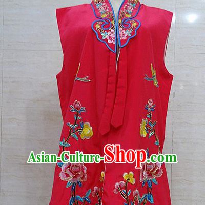 Chinese Traditional Beijing Opera Maidservants Rosy Embroidered Peony Waistcoat Peking Opera Costume for Adults