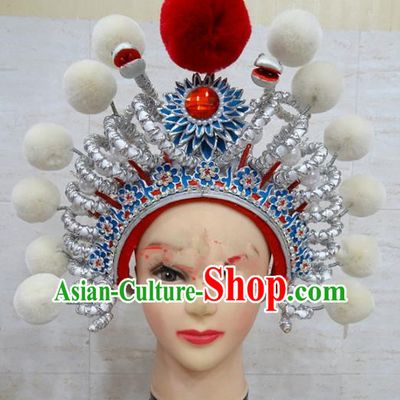 Chinese Traditional Beijing Opera Female Swordsman Hair Accessories Warriors White Helmet for Adults