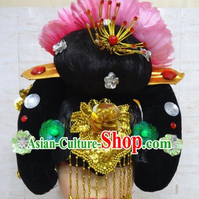 Chinese Traditional Beijing Opera Actress Hair Accessories Ancient Imperial Concubine Hairpins and Wigs for Adults