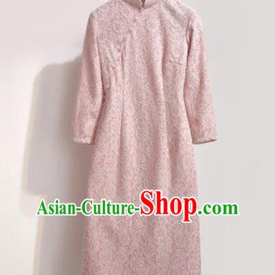 Chinese Traditional Tang Suit Costume Pink Qipao Dress Cheongsam for Women