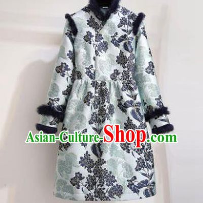 Chinese Traditional Tang Suit Costume Cotton Wadded Qipao Dress Cheongsam for Women
