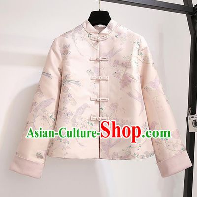 Chinese Traditional Costume Tang Suit Pink Jacket Cheongsam Upper Outer Garment for Women