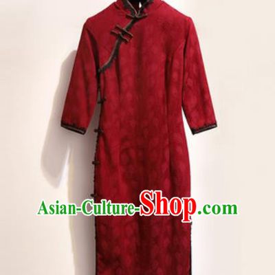 Chinese Traditional Tang Suit Costume Red Qipao Dress Cheongsam for Women