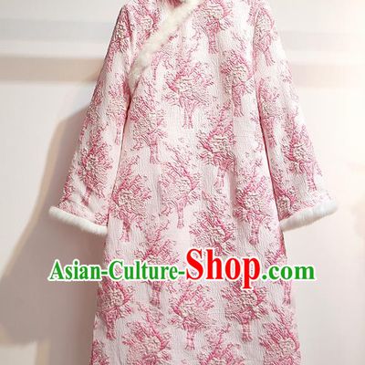 Chinese Traditional Costume Tang Suit Qipao Dress Embroidered Pink Cheongsam for Women