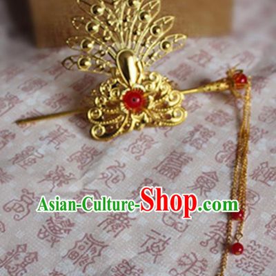 Chinese Traditional Prince Hair Accessories Ancient Swordsman Red Beads Tassel Hairdo Crown Headwear for Men